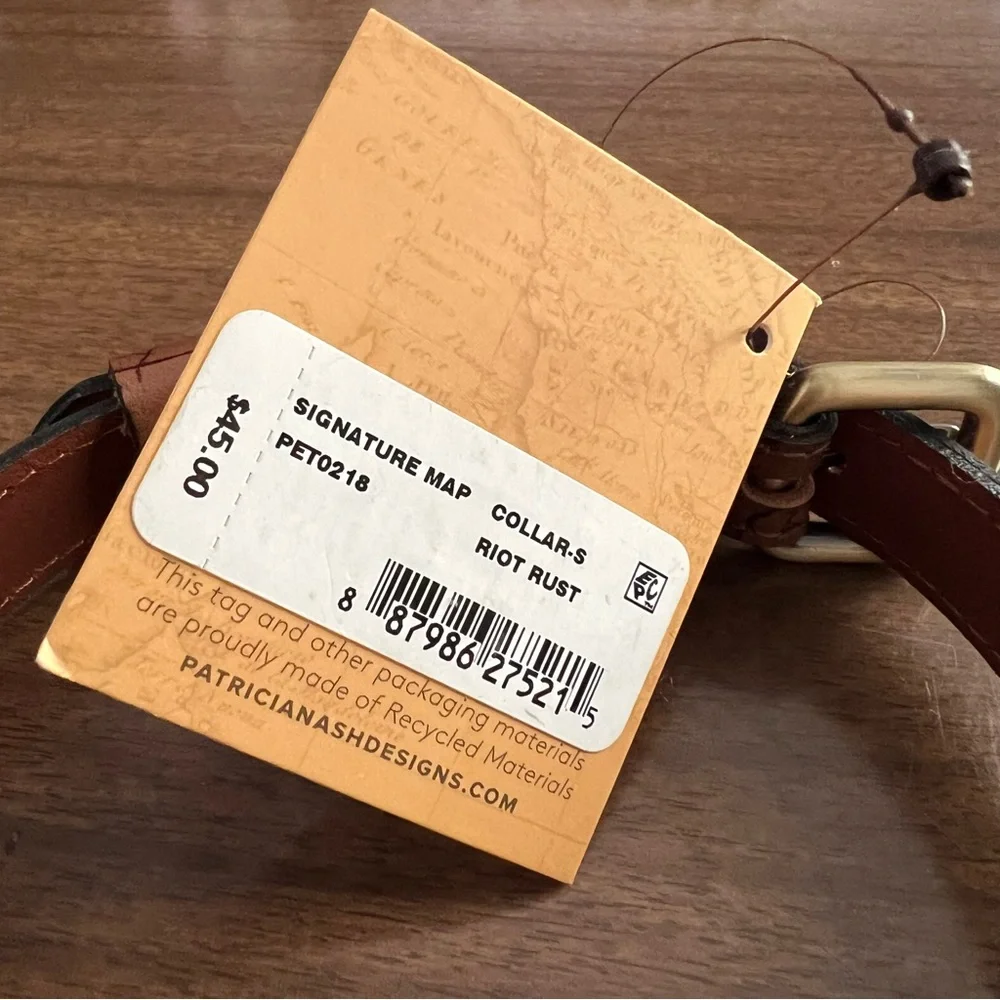Patricia Nash Signature Map Leather Pet Dog Collar Size Small NWT